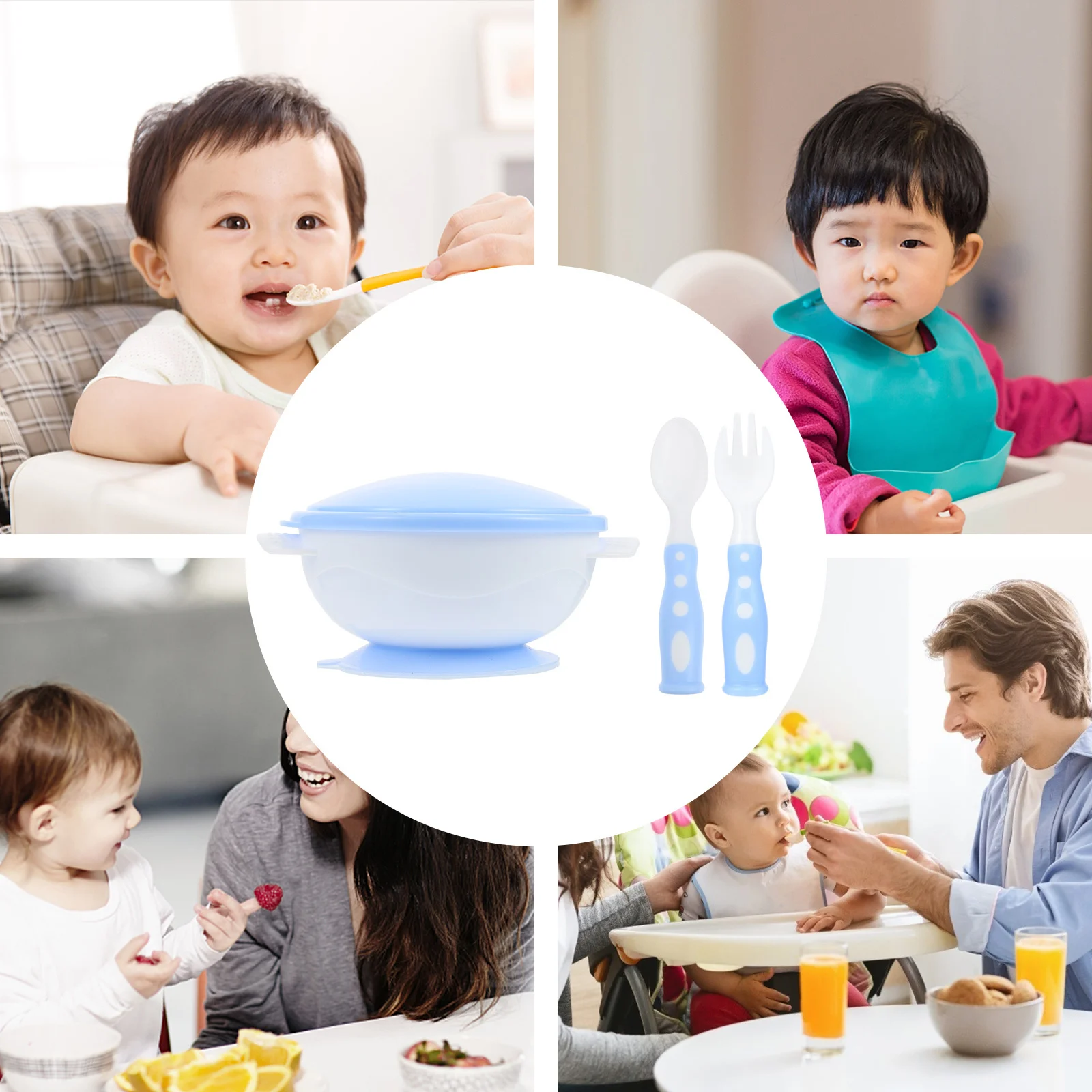 1Set Suction Cup Baby Bowl Set Toddler Feeding Tableware Anti-Tip Plate Fork Spoon High-Quality Silicone Practical Food Storage