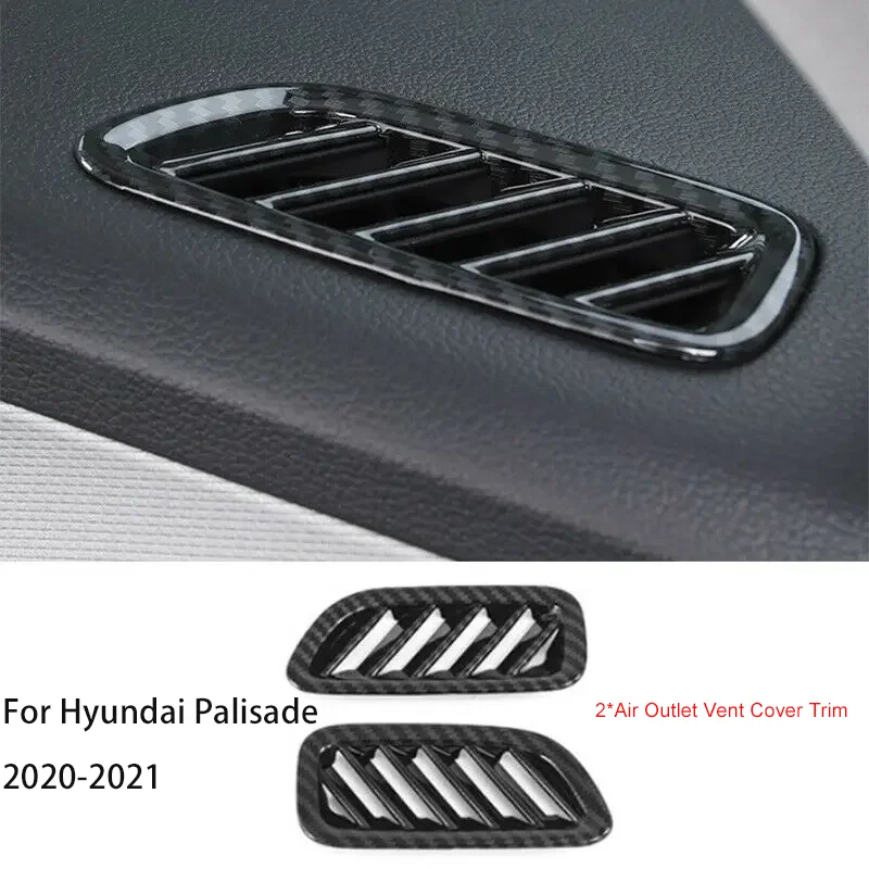 2PCS Dashboard Upper Air Outlet Vent Cover Trim Carbon Fiber Decor Lids Car Interior Accessories For Hyundai Palisade 2020-2021