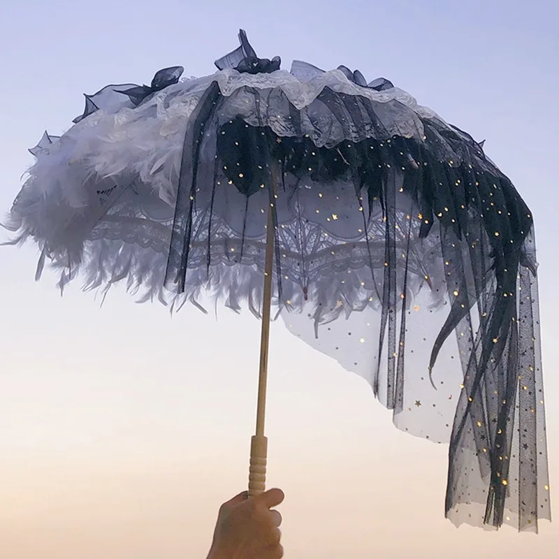Handmade lolita tea party flower marriage classical doll feather lo umbrella