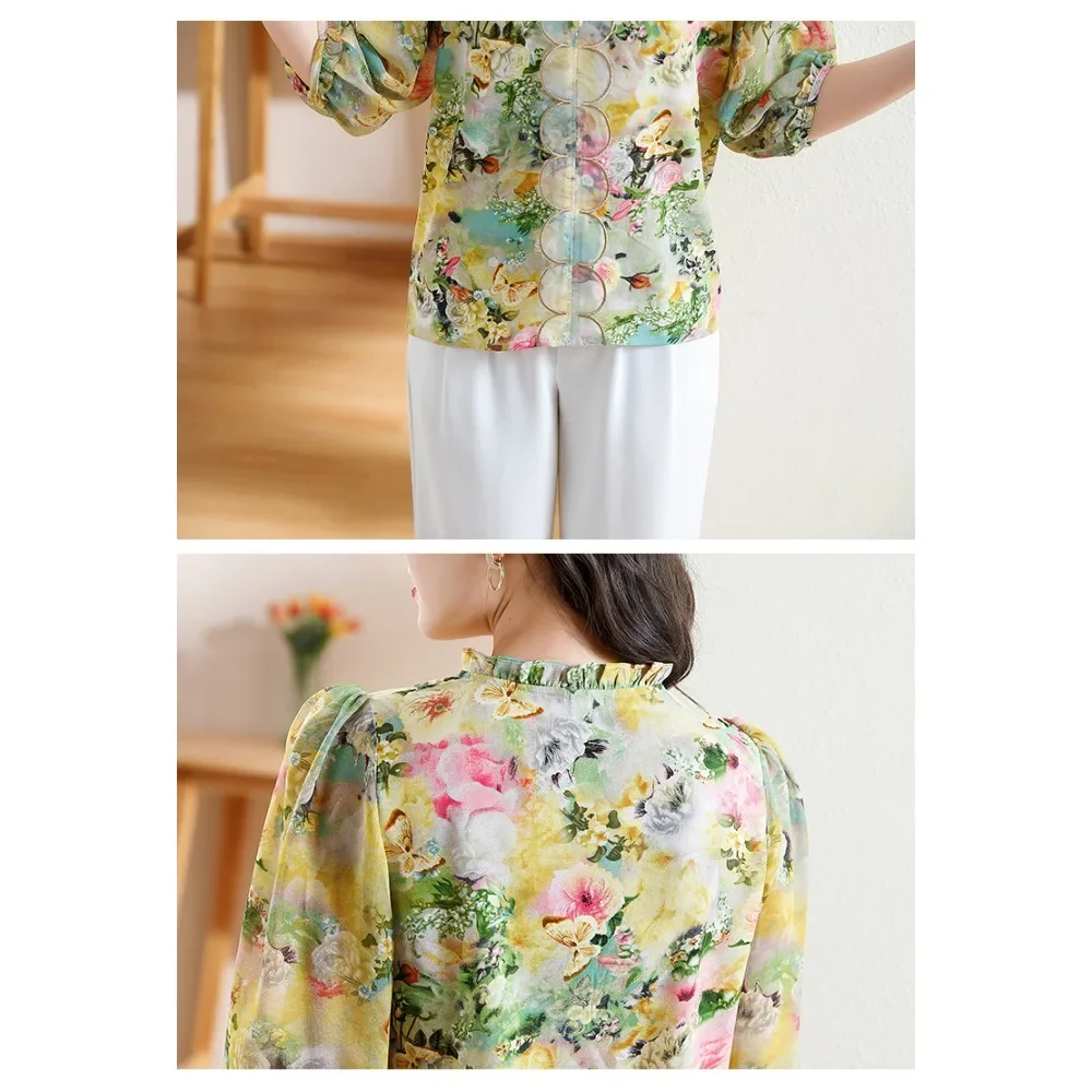 S-2XL SizeHot selling new Korean version high-end and thin style with a slimming temperament printed lantern long sleeved shirt