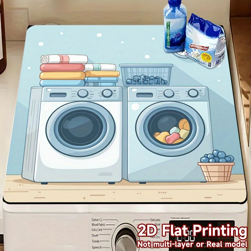 

Коврик для стиральной машины (1 шт.) - Декор для стиральной машины в стиле прачечной с дизайном в виде белья, игривый мультяшный дизайн, забавные акценты для дома