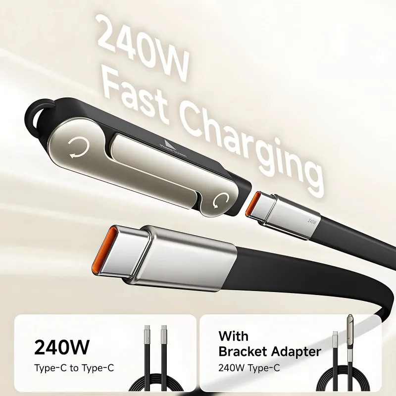 1.5m 240W PD Fast‑Charging Braided Nylon Cable Built‑In Foldable Phone Stand for Tablet Laptop Mobile‑Phone Charging Cord