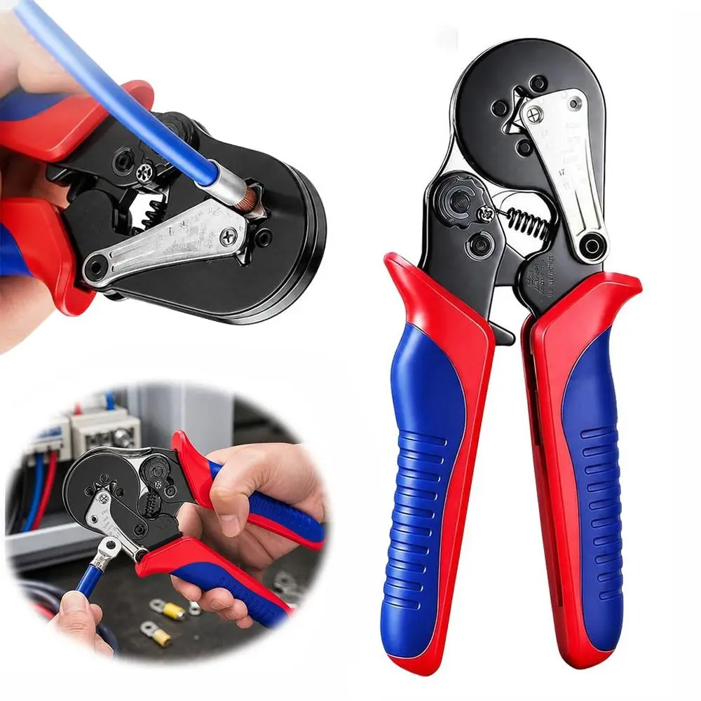 Square Crimp Profile Ferrule Crimping Pliers Adjustable Locator Non-Slip Handles Terminal Crimping Pliers Ratchet Mechanism