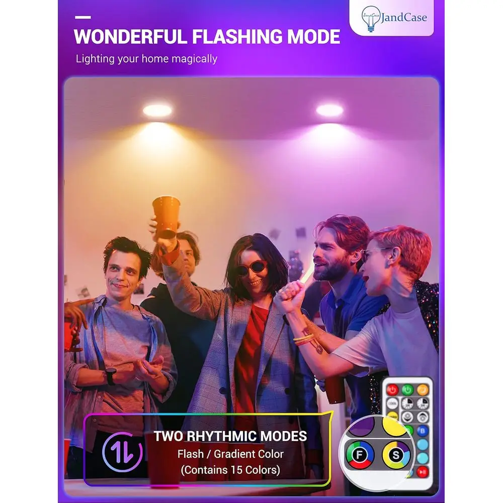 6-Pack 12W RGB+Warm+Cool White LED Recessed Lights, 1050lm, Dimmable, Remote Control Included, E26 Base for Ceiling