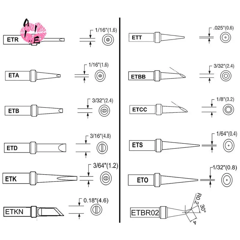 

A11E-12 Piece Replacement Soldering Iron ET Tips Silver Red Copper For Weller WE1010NA WES51 WESD51 PES51 WEP70 Soldering Tips