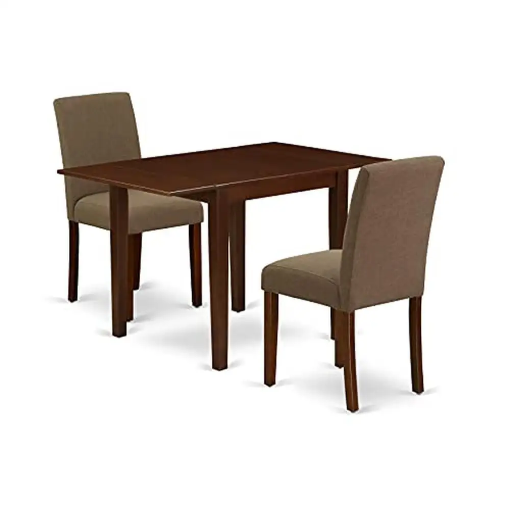 3-Piece Dining Set with Mahogany Finish Table and Coffee Linen Fabric Chairs