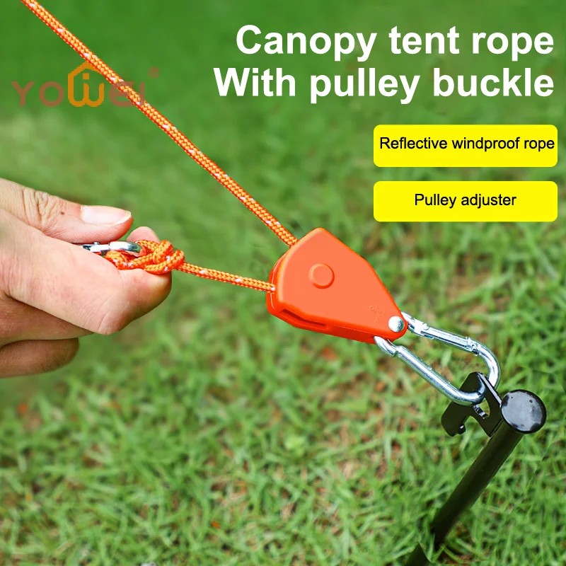 Latest 4M Reflective Camping Tent Rope Tie Down Fastener Fixed Buckle Pulley Tensioner Ratchet Hangers Awning Wind Rope Outdoor