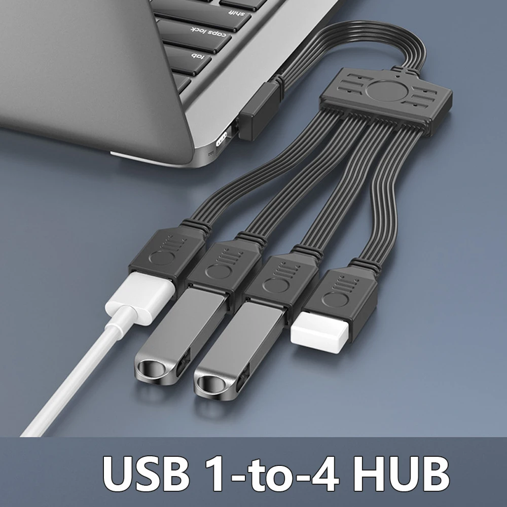 

USB 1-to-4 Hub 90-degree Elbow Cables Compatible for Computer Mice Keyboards Flash Drives Suitable Car Mounted OTG Tablet Laptop