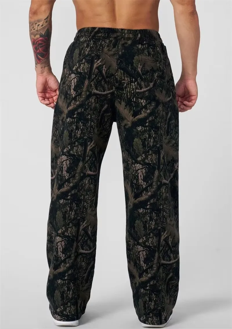 New Straight Trendy Casual Pants Men's Camouflage Wide Leg Pants Breathable running trousers loose Large size men sweatpants