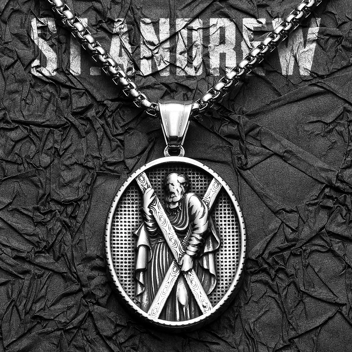 Saint Andrew Catholic Powerful Amulet Stainless Steel Men Necklace Pendant Chain Vintage Cool For Women Jewelry Gifts Wholesale