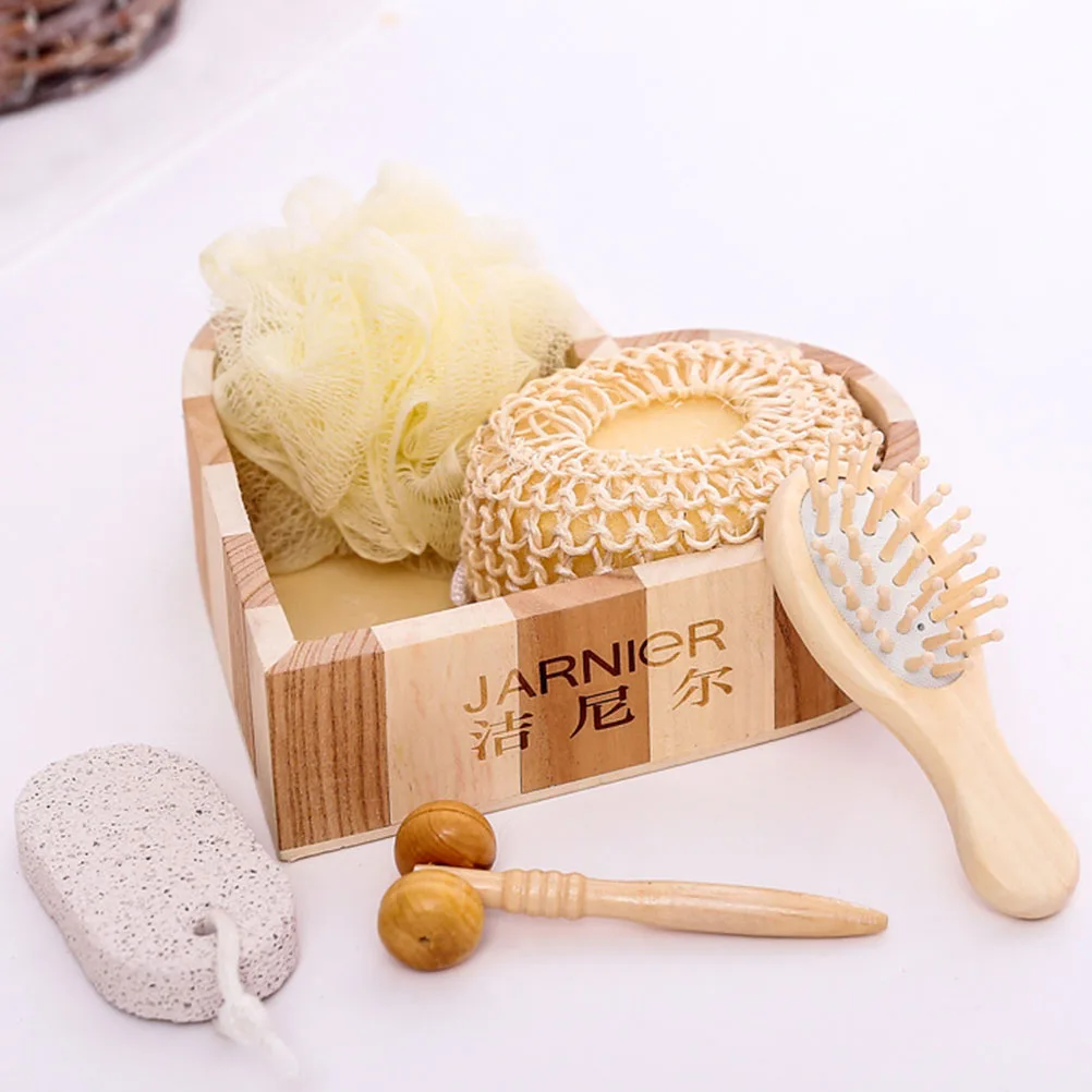 

1 set Love Wooden Barrel Set Bath Accessories Premium Household Bathing Tools Scrubbing Brush Exfoliating Pore Cleaning Travel