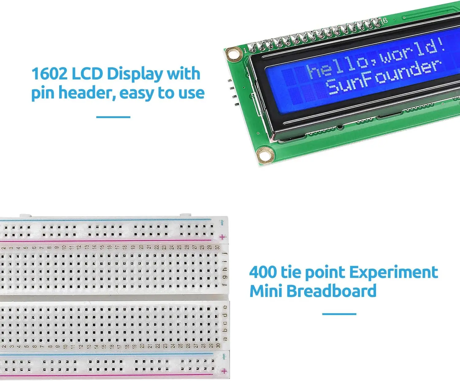 Imagem -04 - Sunfounder Kit de Diversão Eletrônica com 1602 Módulo Lcd Tábua de Pão Led Resistor para Arduino Uno Mega2560 ou Raspberry pi