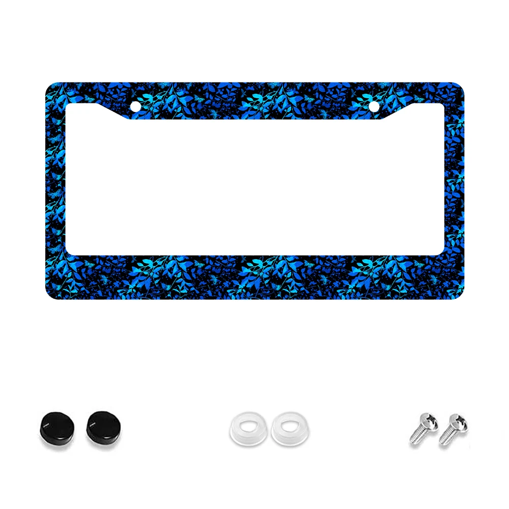 

1pc Blue Butterfly and Leaves Pattern 2 Hole License Plate Frame, Aluminum Material, 6x12 Inches with Screw Kit, Retro Novelty
