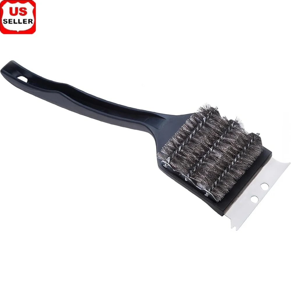

18 Inch Triple Bristle Grill Cleaning Brush with Ergonomic Handle Stainless Steel Bristles and Metal Scraper Easy Cleaning