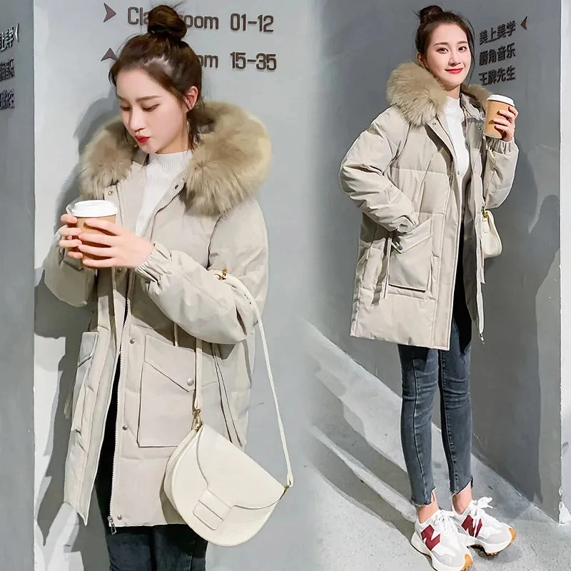 Abrigo de algodón con cuello de piel para mujer, chaqueta Coreana de moda, prendas de vestir de invierno, novedad de 2023