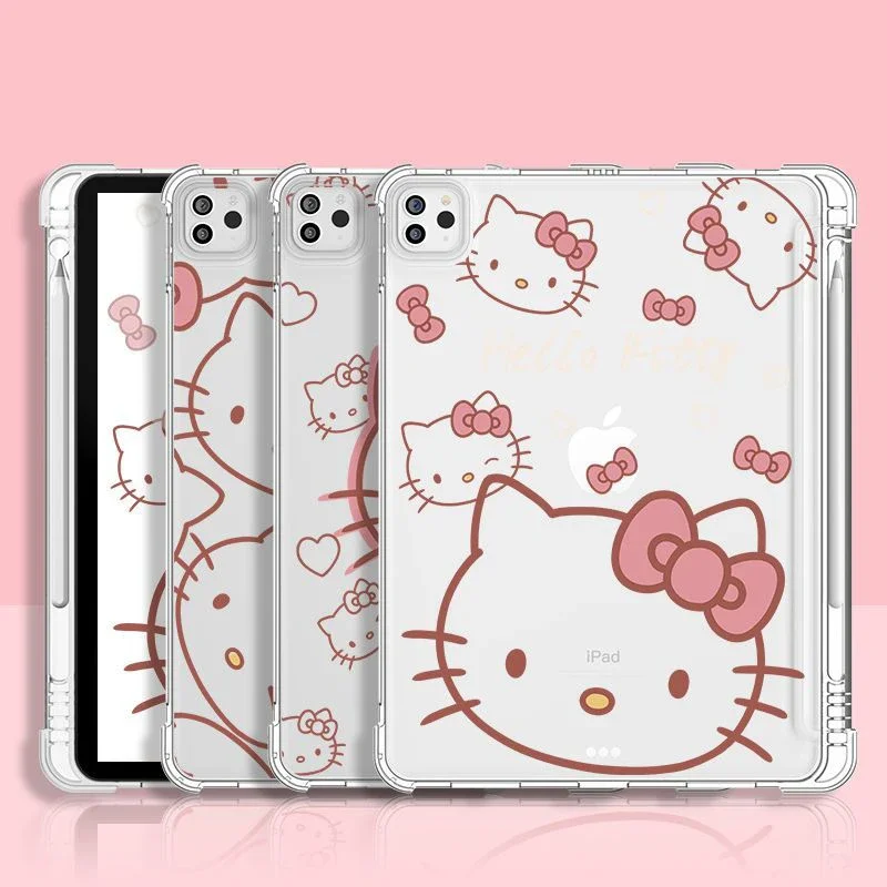 Kawaii Sanrio Hello Kitty Transparent IPad Pro 12.9 Inch Case Cartoon Silicone Anti-drop Case for IPad Air 1 2 3 4 5 Mini 4 5 6