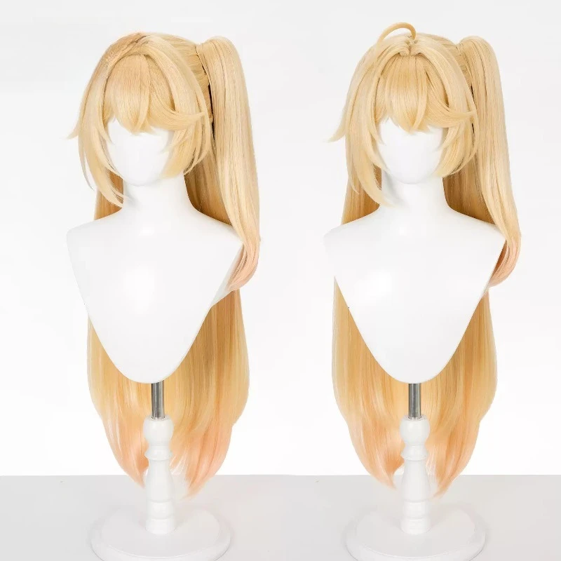 Neverness To Everness Akane Rin Cosplay Wig Golden To Orange Gradient Long Twin Tail Wig with Ahoge High Temperature Cosplay Wig