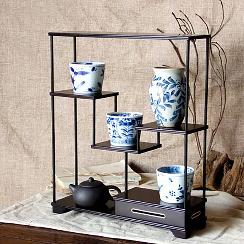 Solid Wood Display Shelf, Mahogany Handicraft, Chinese Style, Purple Sandalwood, Tea Set