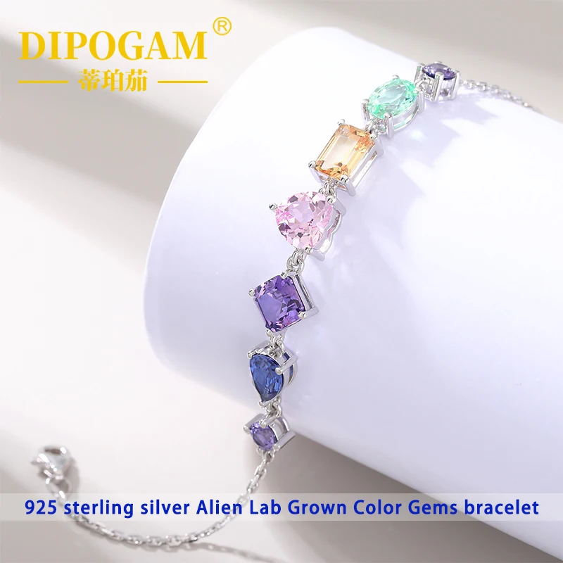 

925 Sterling Silver Lab Created Gemstone Bracelet Alien Heart Charm Chain Luxury Adjustable Bracelet For Women Jewelry Gift