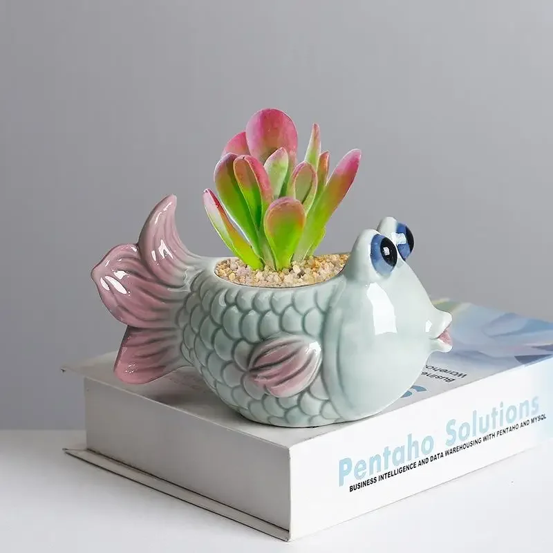 3Pcs Ocean Theme Succulent Pots Handmade Ceramic Cartoon Tropical Fish Desktop Ornament Amazon Home Gardening Decor