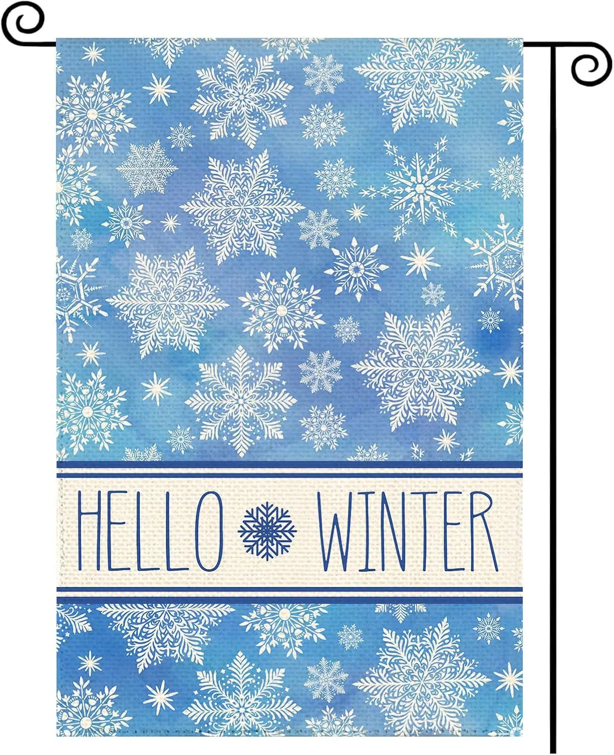 Hello Winter Snowflake Garden Flag 12 x 18 Inch Double Sided Blue Snow Winter Holiday Yard Outdoor Decorative Flag