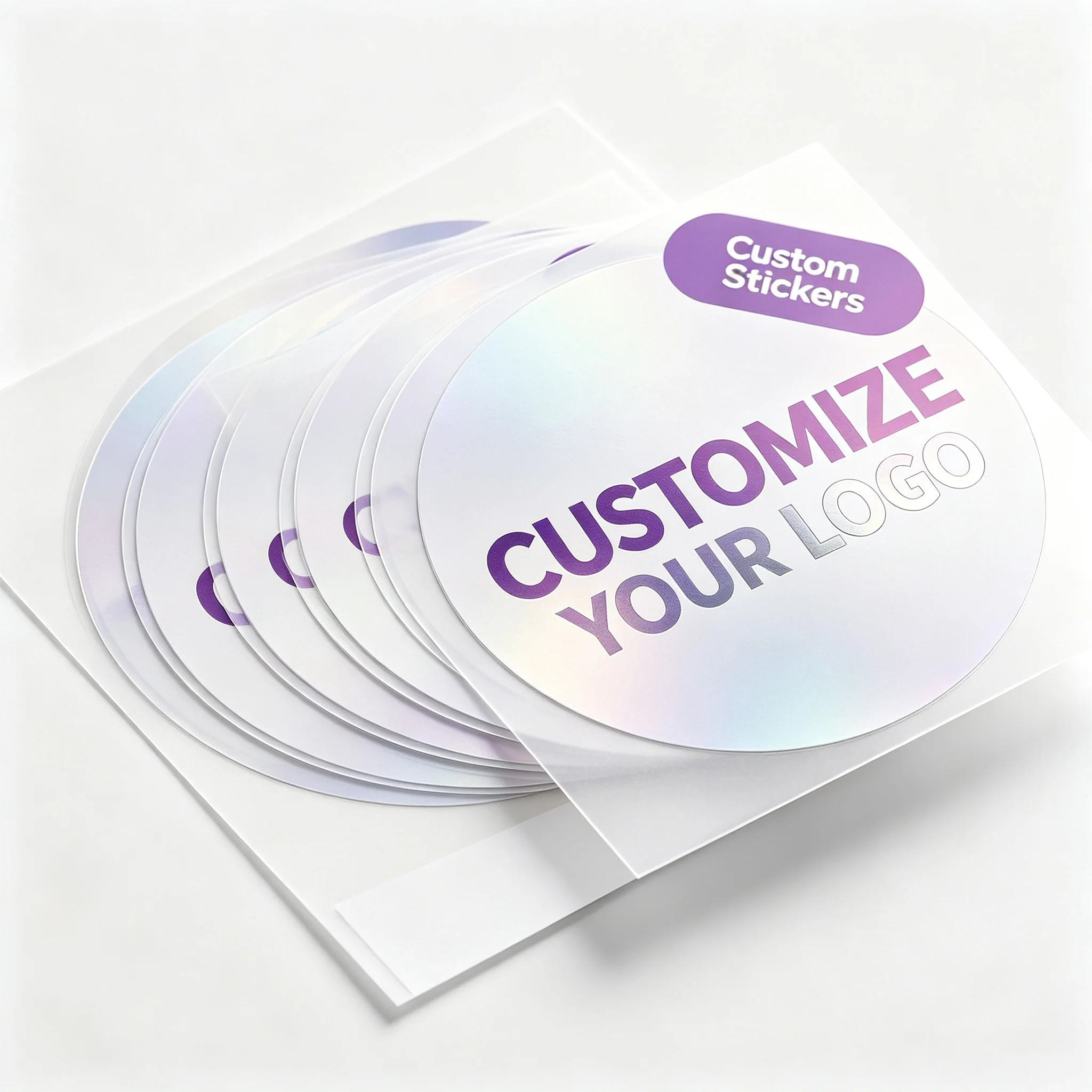 100p 3-8cm Custom Holographic Stickers Personalized Choose Your Text Content Font Color Shape Durable Waterproof Decals for Logo