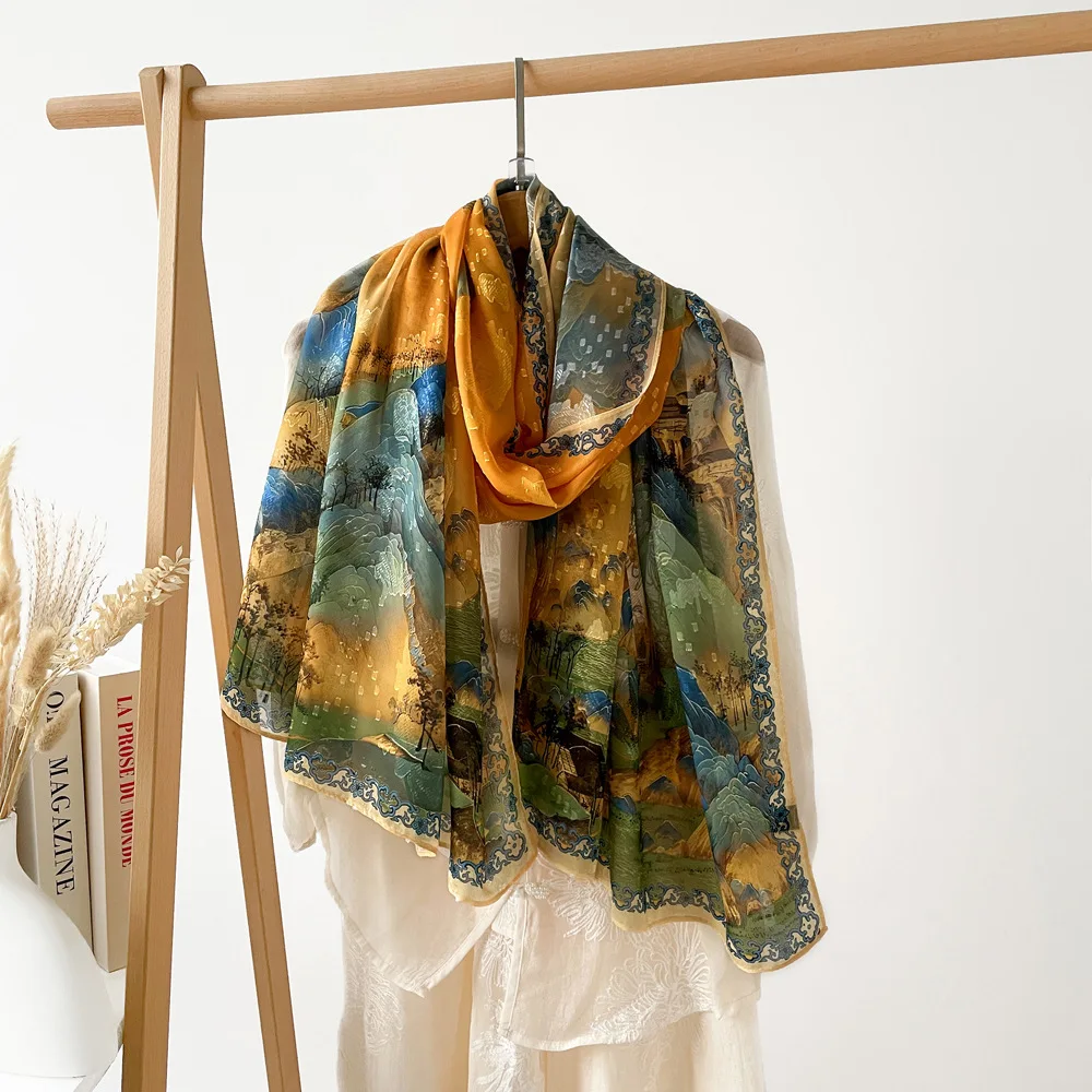 

Fashionable Chinese-style Green Lace Embroidered Evening Stole for Women, New Technique Printed Silk Scarf with High-end Wedding