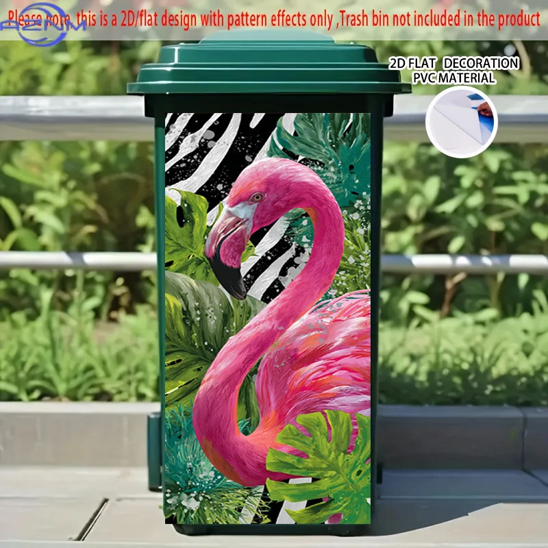 2D Flat Printing 1pc 2D Pattern Printed Kitchen Trash Can Sticker xcm Tropical Flamingo Shadow Themed Kitchen Home Decor Wallp