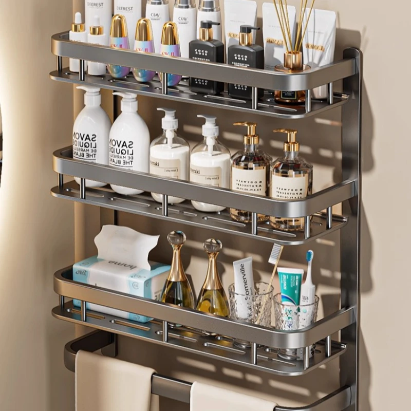 ‌No Drill Bathroom Shelves, Large Capacity Wall Mounted Storage Rack with Ventilation & Drainage for Shower Room Organizer