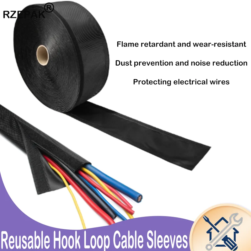 Reusable Hook Loop Cable Sleeves 16‑100mm PET PVC Waterproof  Wrap Cord Protector for Home Automotive Wire Management