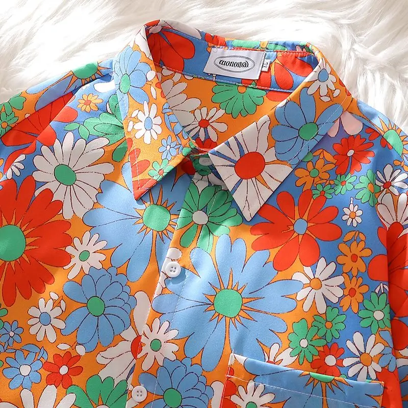 Sunflower Aesthetic  Boho Shirts Men Women Couples Shorts Sleeve Blouse Summer Lapel Tops Cute Flower Camisas Harajuku Beach Tee