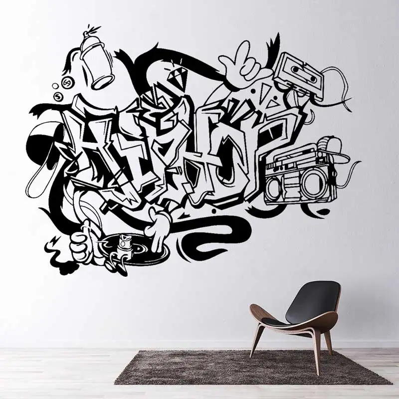 

Hip Hop Rap Street Graffiti Music Art Dress Up Music Room Bar Recording Studio Live Teen Room Decor Vinyl Wall Sticker Decals Y3