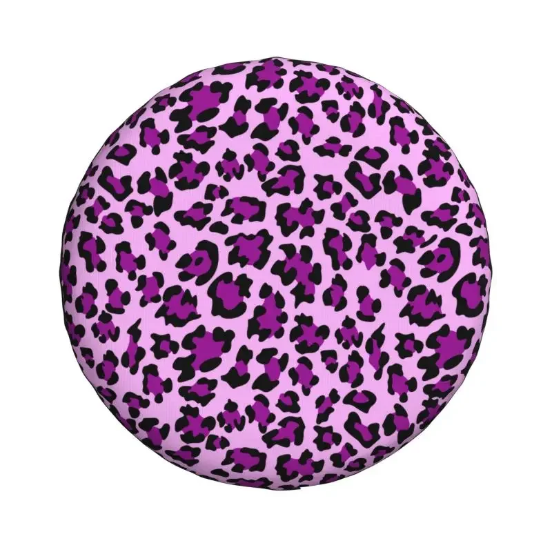 Cute Purple Leopard Print Spare Wheel Cover for Jeep 4WD Trailer Custom Animal Seamless Tire Protector 14" 15" 16" 17" Inch