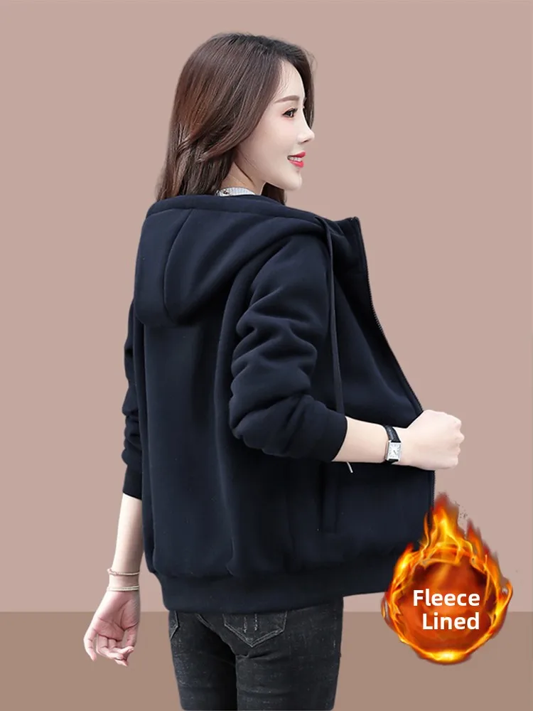 

Утепленная флисовая толстовка на молнии для женщин: модный классический кардиган-куртка на осень-зиму, новинка