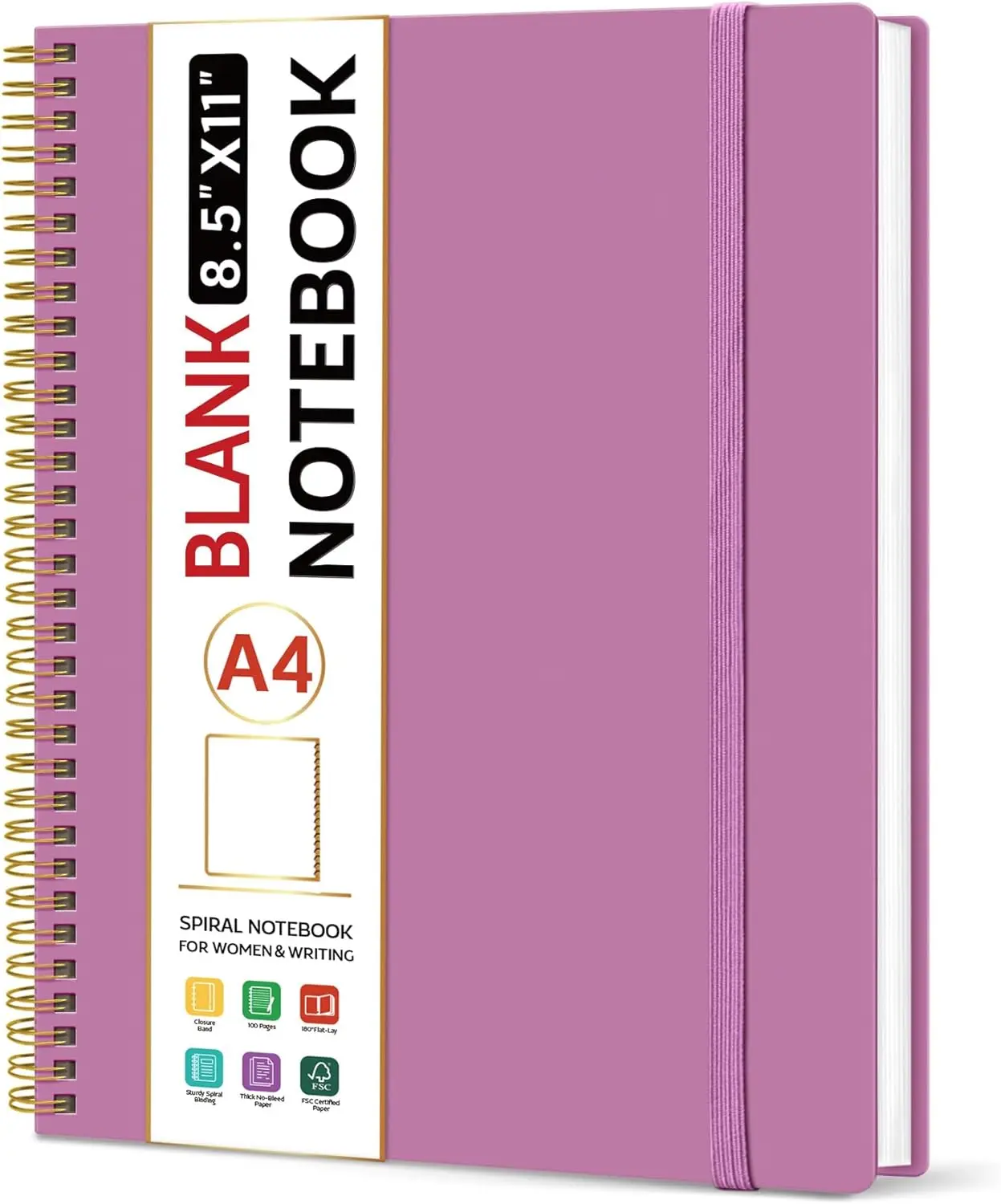 

Большой блокнот на спирали формата А4 (8,5x11 дюймов), чистый блокнот для письма и рисования, с фиолетовой пластиковой обложкой