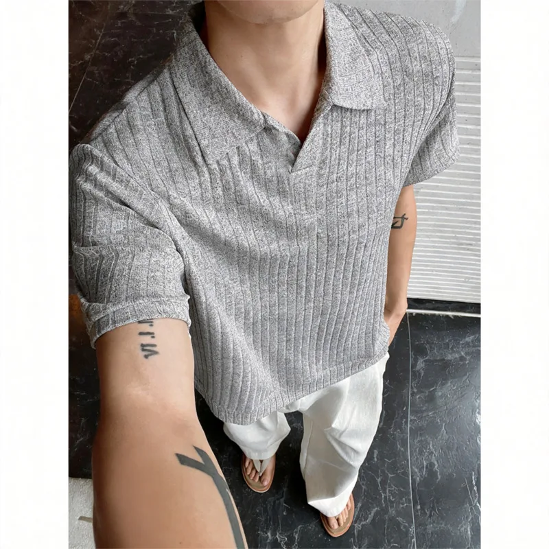 

Summer Short Sleeved T-shirt Men Slim Fit Fashion Black Knitted T-shirt Men Streetwear Korean White Casual T-shirt Mens Top