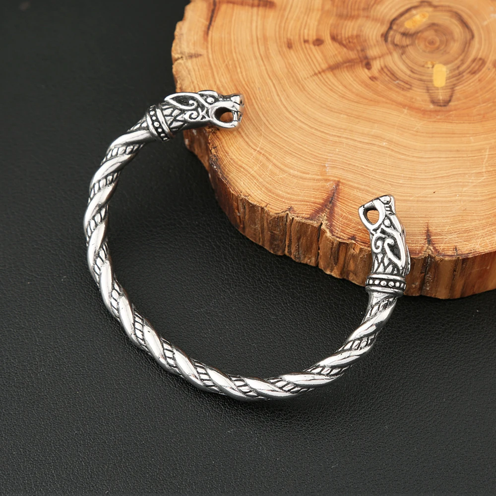 

Vintage Gothic Stainless Steel Nordic Viking Double Dragon Bracelet For Men Fashion Opening Wristband Cuff Bangles Party Jewelry