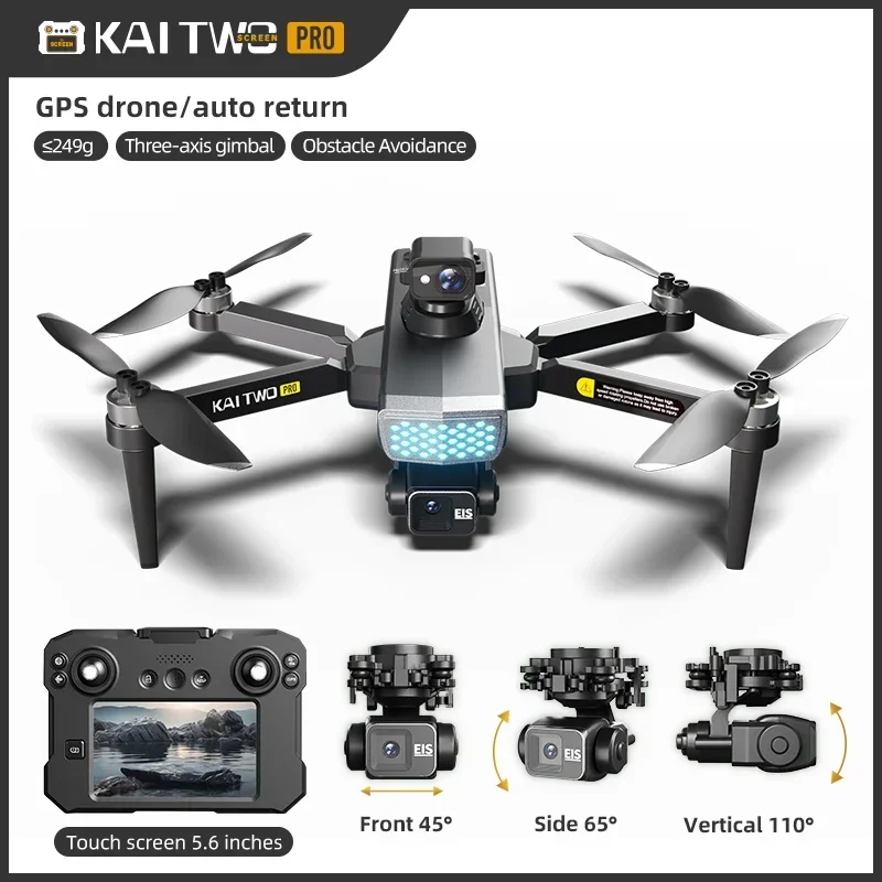 

Дрон KAI TWO 2024 с сенсорным экраном, 3-осевой подвес 4K 360 ° Универсальный лазерный предотвращение препятствий GPS-позиционирование Бесщеточный дрон Игрушка