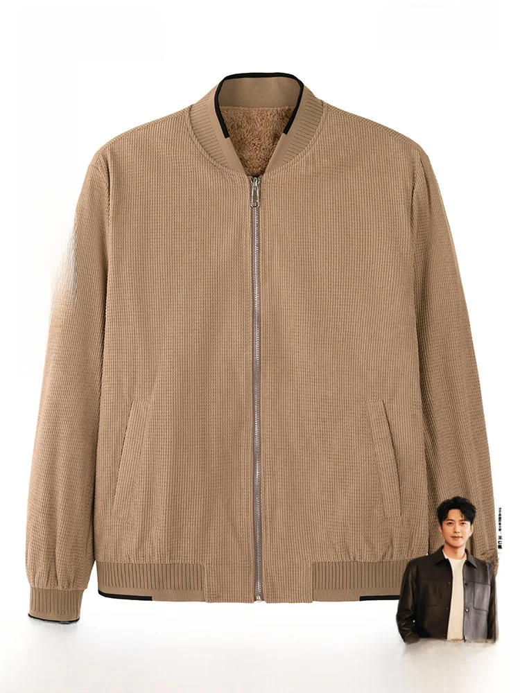 

Busin Casual Bla Fce Lined Baseball Collar Jaet for Men Autumn Winter Thiened Polyester Youth Outerwear