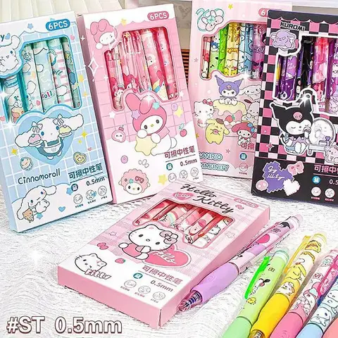 Sanrio 헬로 키티 파란색 잉크 지울 수있는 중립 펜 귀여운 만화 펜을 누르면 사무용품 학교 용품 휴일 선물