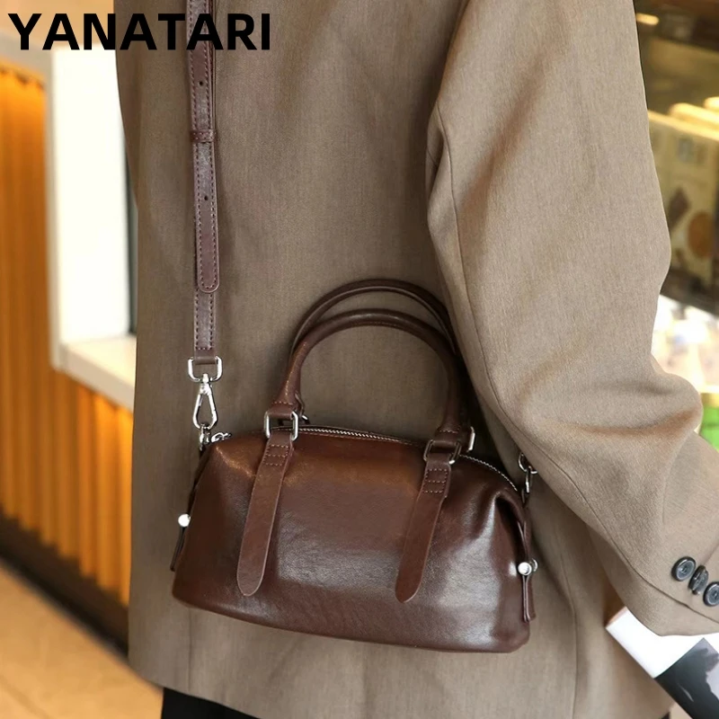 

Винтажная сумка-мессенджер из воловьей кожи, коричневая кожаная сумка из мягкой кожи, большая вместительная минималистичная сумка через плечо, женская роскошная сумка