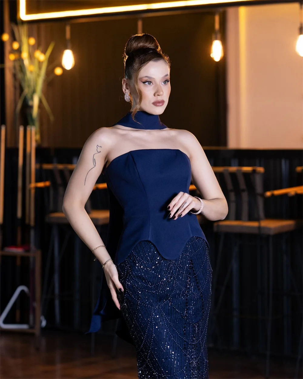 Contessa Aangepaste avondjurk galajurk feestjurk formele jurk bruiloftsgastjurk elegante strapless choker schede pailletten maxi