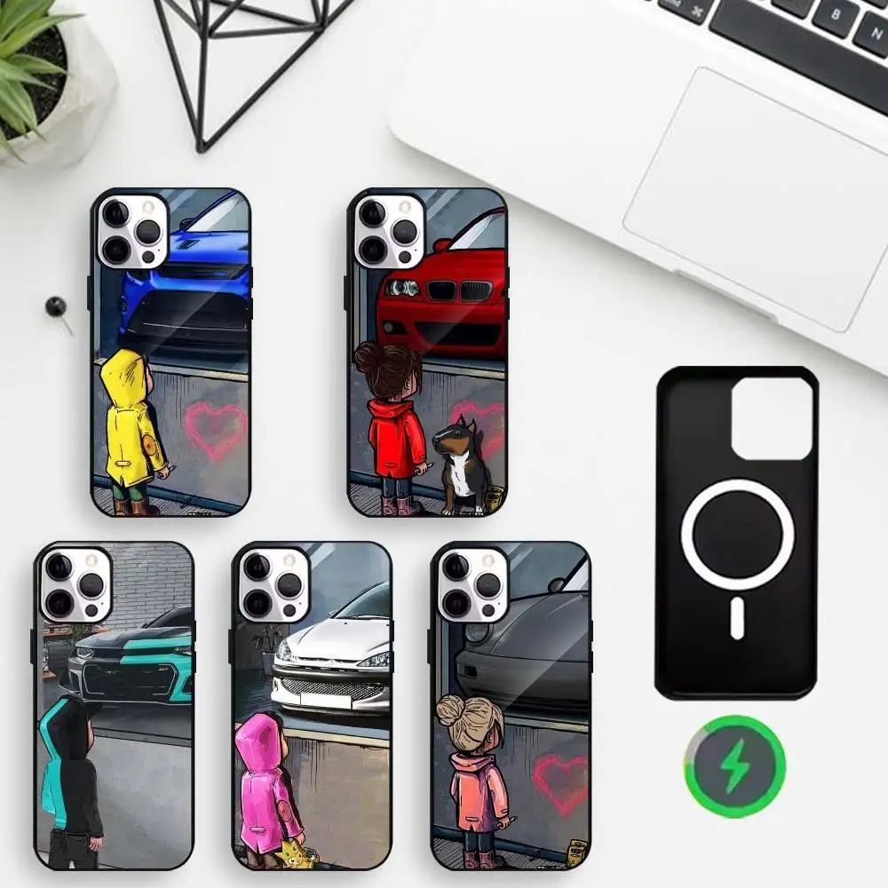 

Boy girl goal car Phone Case For iPhone17,16,15,14,13,12,11 Plus,For Magnetic Wireless Charge Cover