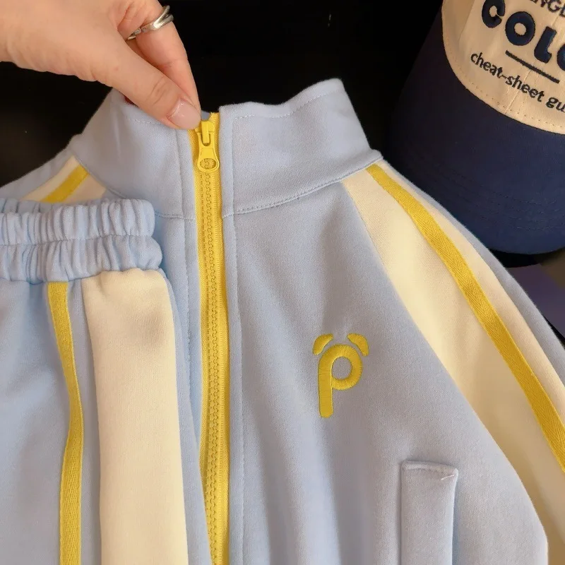 Kinderbekleidung Trainingsanzug Outfit Neue Frühjahr-Herbst-Kollektion Baby Jungen Mädchen Drop-Shoulder Reißverschlussjacke+Hose 2-teiliges Casual-Set für Kinder – Detail 4