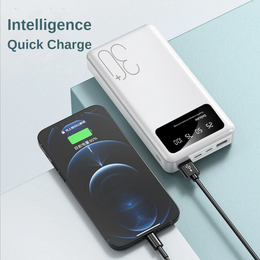 شاحن محمول قوة البنك 30000mAh بطارية خارجية حزمة 20 واط شحن سريع العرض الرقمي بطارية خارجية آيفون شاومي