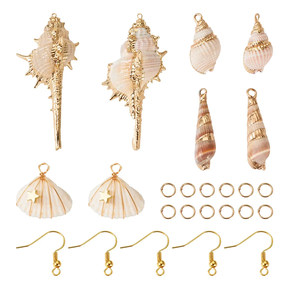 

8pcs Mixed Shape Natural Shell Pendant Charms With Earring Hooks Jump Ring for DIY Dangle Earrings Jewelry Making