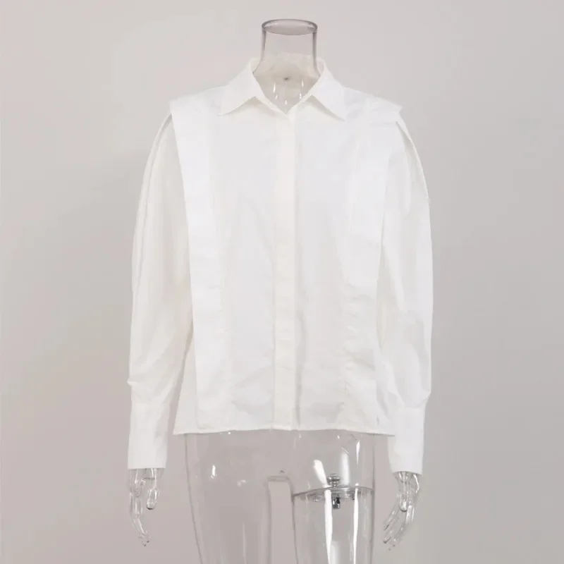 Slim Fit White Female Long Sleeve Shirt Fashion Simple Design Top Women Versatile Casual Shirt Fall Winter Outerwear Trendy Top