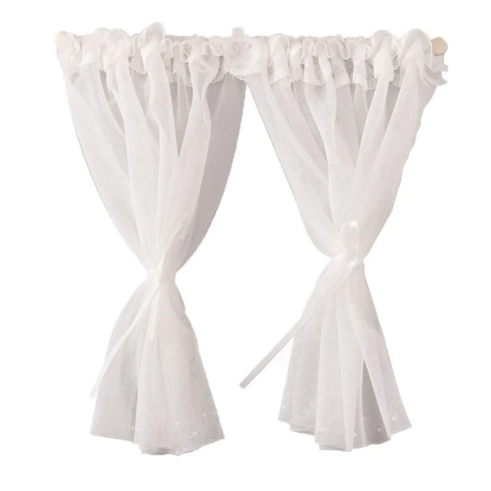 1/12 Dollhouse Sweet Floral Curtains Model 3 Styles Lace Mesh Simulation Floral Curtains White Dolls House Living Scene Decor