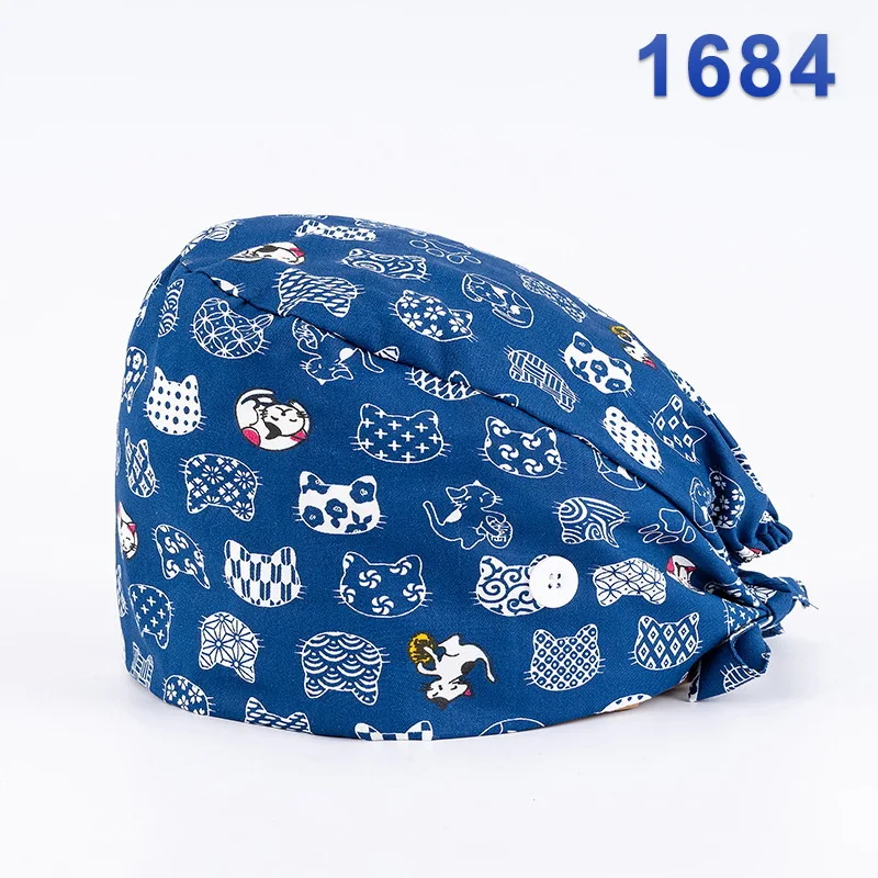 Cotton Scrub Cap Women Cartoon Printing Beauty Salon Work Hat Lab Hospital Doctor Work Caps Scrub Cap Health Service Cap