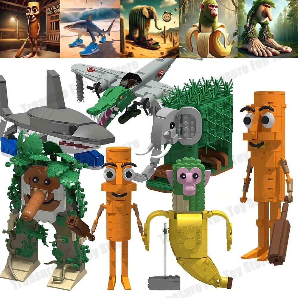 

Italian Brainrot Animals Tung Tung Tung Sahur and Tralalero Tralala Building Blocks Toys Ornament Brick Doll Model